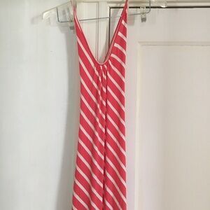 Pink & White Striped Halter Maxi Dress